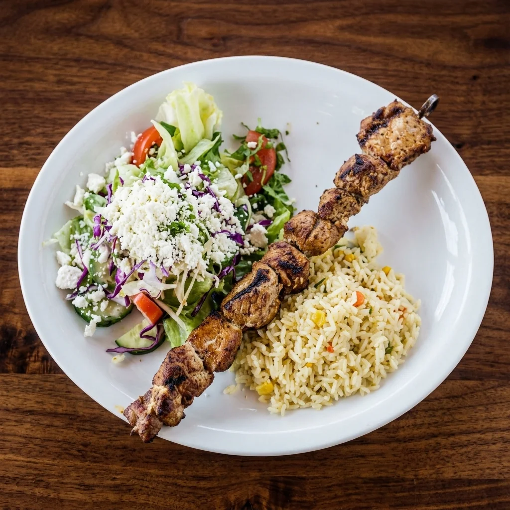 Chicken souvlaki skewers grilled fresh at Montfort Mediterranean Grill in Ancaster, Hamilton