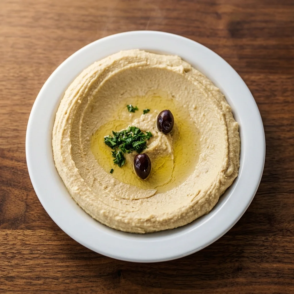 Creamy house hummus served with warm pita at Montfort Mediterranean Grill Ancaster